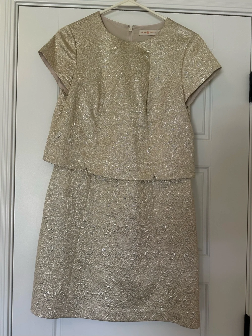 Metallic Brocade Two-Piece Dress in Champagne